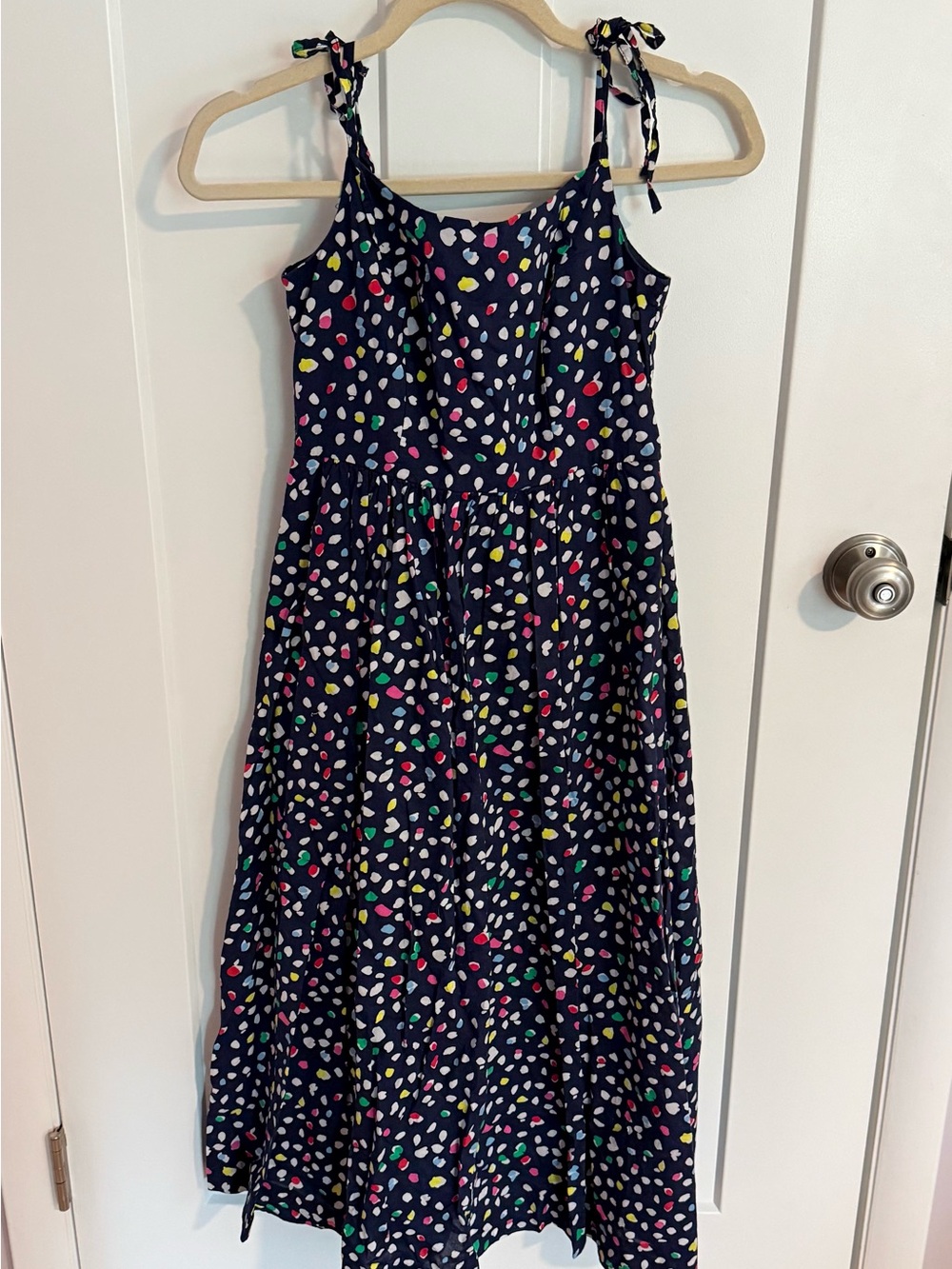 J. Crew Navy Midi Sundress with Multicolor Spot Print